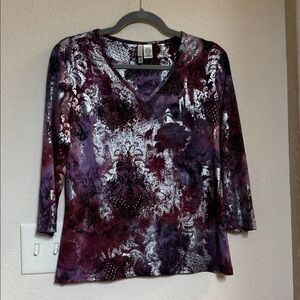White Stag Purple and Silver Metallic Blouse Size M